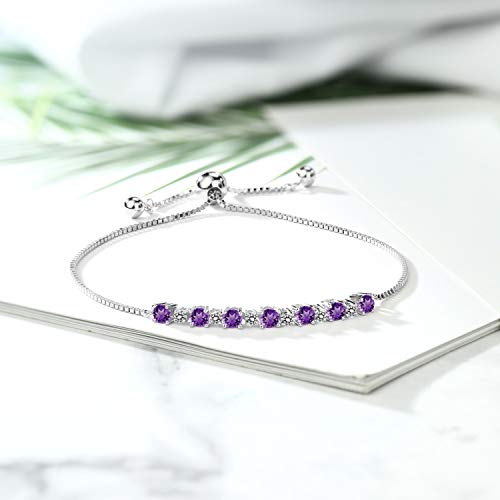 Gem Stone King 925 Sterling Silver Round Purple Amethyst and White Diamond Tennis Bracelet For Women (0.85 Cttw, Gemstone Birthstone, Fully Adjustable Up to 9 Inch)3