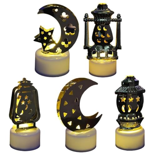 Ramadán Decoración LED Vela Luz, Mini Ramadán Mubarak Vela Farol Lámpara Luna Forma Musulmana Luz sin llama Isla Oil LED