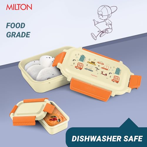 Image of MILTON Super Sherry Tiffin Lunch Box for Kids Boys & Girls with Leak-Proof Inner Container| Food Grade,BPA Free,Compact & Durable Snacks Box for Kids I Plastic Spoon & Fork, 780 ml, Beige