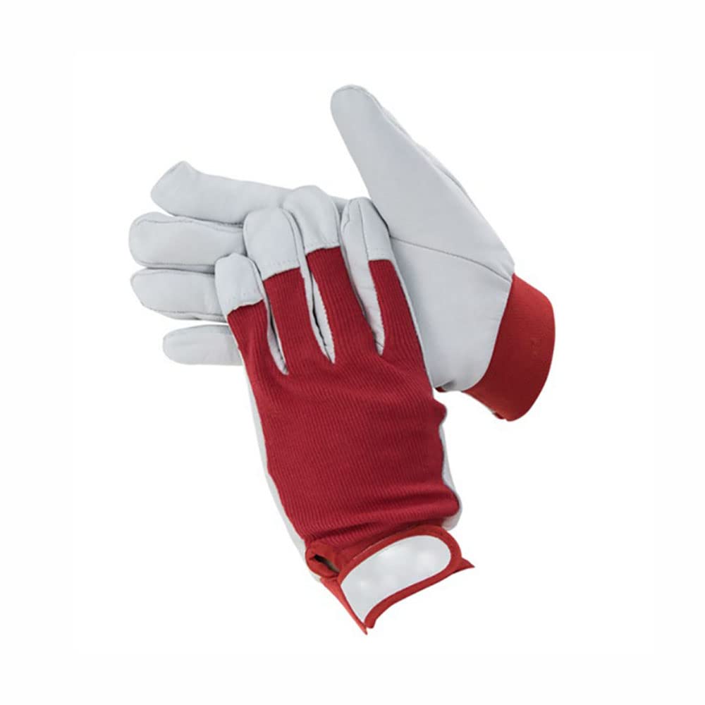 Gants de travail pour hommes, 5 paires de gants de travail de jardin Gants de travail de sécurité pour femmes en cuir de porc Gants de jardinage utilitaires souples respirants Spandex Dos (L)