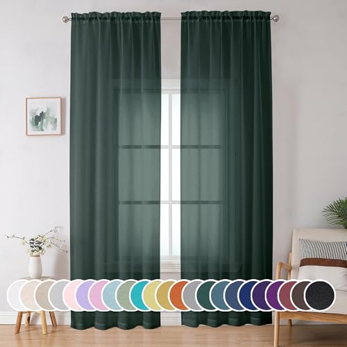 Image of OWENIE Green Sheer Curtain 96 Inches Long 2 Panels Set for Christmas Decoration, Light Filtering Clear Sheer Curtain 95 for Bedroom /Living Room, 2Pcs, Each 42 inch W x 96 inch L