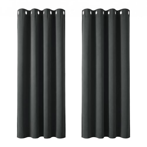 Image of Deconovo Super Soft Thermal Insulated Eyelet Curtains Blackout Curtains for Bedroom 46 x 72 Drop Inch Dark Grey 2 Panels