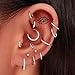 Jstyle 8 Pcs 16G Surgical Steel Hinged Silver Nose Rings Hoop for Septum Cartilage Helix Daith Tragus Rook Conch Lip Ear Lobe Sleeper Earrings Body Piercings for Women Men
