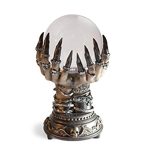 Sculpture boule de cristal Halloween et main de squelette artisanale