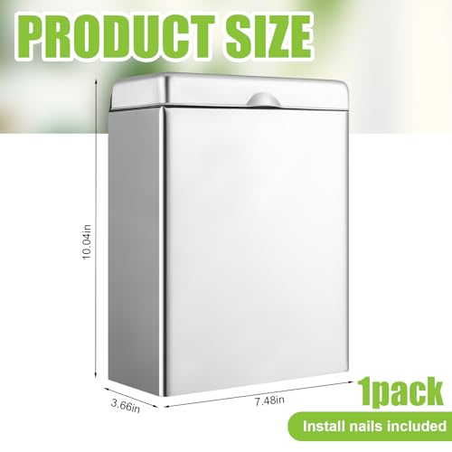 Tioncy Sanitary Napkin Receptacle, Tampon Disposal Bin Wall Mounted Tampon Holder Stainless Steel Sanitary Napkin Disposal Bins for Home Office Public Restrooms Bathroom(Natural Color, 1 Piece)