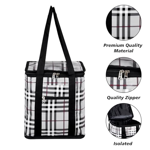 Image of Kuber Industries Lunch Bag|Lunch Bag for Office, College, Adults|Reusable|Front Pocket|Check Pattern|Pack of 2|Gray