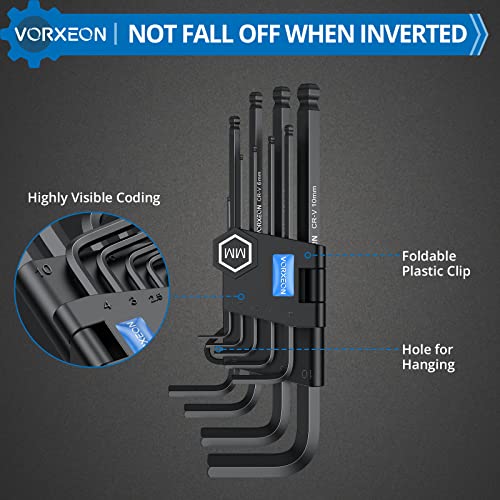Vorxeon 9Pcs Allen Wrench Hex Key Set, Metric Long Ball End Allen Key Set L-Key With Visible Coding For Bike Motorcycle Repair Furniture Assembly Household Diy (1.5Mm-10Mm) #TOP6