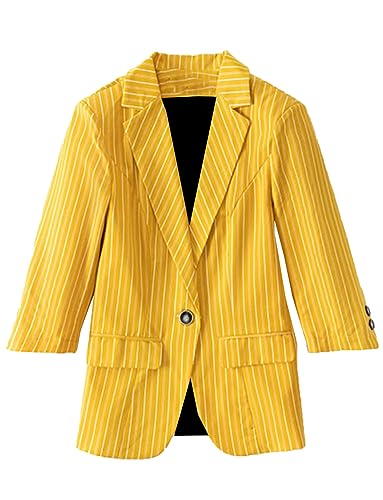 Blazer à rayures femme manches cinq-quarts veste de tailleur un bouton