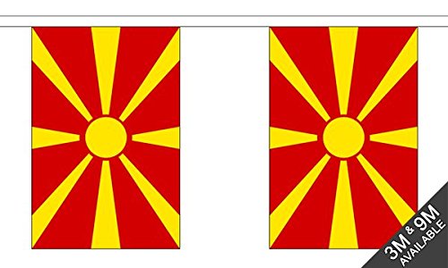 Flagtex Macedonia Fabric Bunting – 9m with 30 Flags – Indoor & Outdoor Decoration – String Flags Banners Macedonian North Macedonia Balkans Southeast Europe