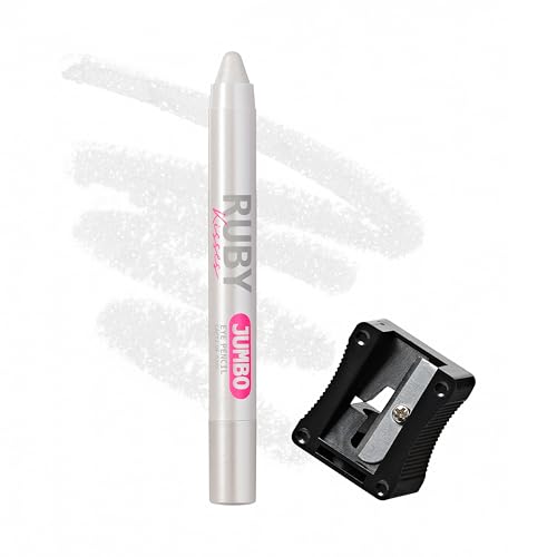 Ruby Kisses Jumbo Eye Pencil With Sharpener, Thick Eyeliner Pencil For Eye Shadow Primer & Highlighter on Waterline & Inner Corner, Eyeshadow Stick With Vitamin E & Candelilla Wax (Shimmer White)