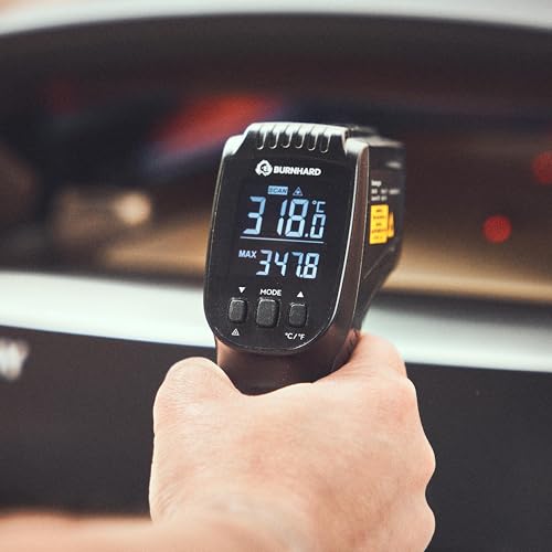 BURNHARD® Infrarot-Thermometer, Dual-Laser, -50 – 550 °C, Laser Temperaturmessgerät mit Hold-Funktion, batteriebetrieben, Emissionsgrad einstellbar, ideal für Pizzasteine und Grillplatten