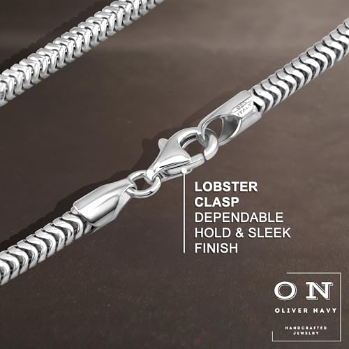 Oliver and Navy Sterling Silver Solid 3mm Snake Chain Bracelet for Women Men (7,8,9,10 Inches)3