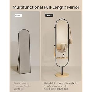 SONGMICS Full-Length Floor Mirror, 3-in-1, Modern Standing Full Body Mirror, Inspired by Original Award-Winning Design, 16.5 x 18.9 x 68.9 Inches, Living Room, Bedroom, Oak Beige and Ink Black SONGMICS Full Length Floor Mirror 3 in 1 Modern Standing Full Body Mirror Inspired by Original Award Winning Design 165 x 189 x 689 Inches Living Room Bedroom Oak Beige and Ink Black