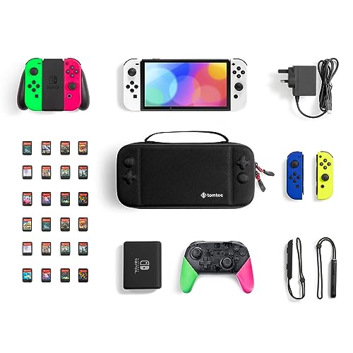 7. Bild von tomtoc Tasche Hülle für Nintendo Switch/Nintendo Switch OLED Modell, Protective Hard Case Tragetasche für Switch Konsole, 24 Spiele, Pro Controller, Netzteil und Zubehör, Schwarz L