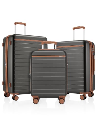 Kono 3-Piece Luggage Set 20/24/28 Expandable Hardshell Long Trips Grey