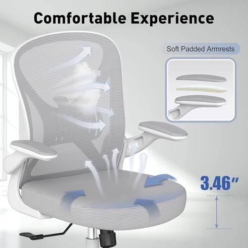 Image of Ergonomic Office Chair with Adjustable Lumbar Support, 300 lbs Swivel Desk Chair with Flip-Up Arms, Mesh Comfy Padded Seat for Computer and Home, Grey