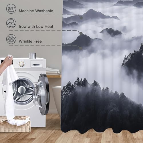 Rideau de douche polyester imperméable noir et blanc 180x200 pour baignoire et douche - 7