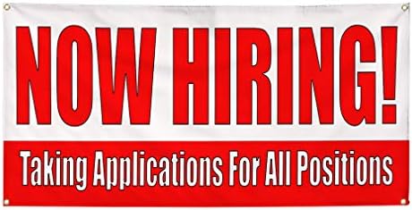 Vinyl Banner Multiple Sizes Now Hiring! Taking Applications for Positions Business Outdoor Weatherproof Industrial Yard Signs White 4 Grommets 24x48Inches