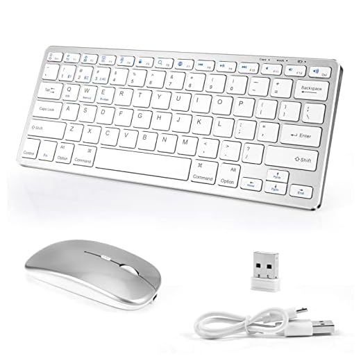Combo de Teclado y Ratón Inalámbrico Multi-dispositivo, Holres Recargable Mini Blanco Teclado Inalámbrico con Receptor USB (2.4G+Bluetooth 5.0+3.0) para PC Laptop Win Mac iPad iSO13 Android, US Layout