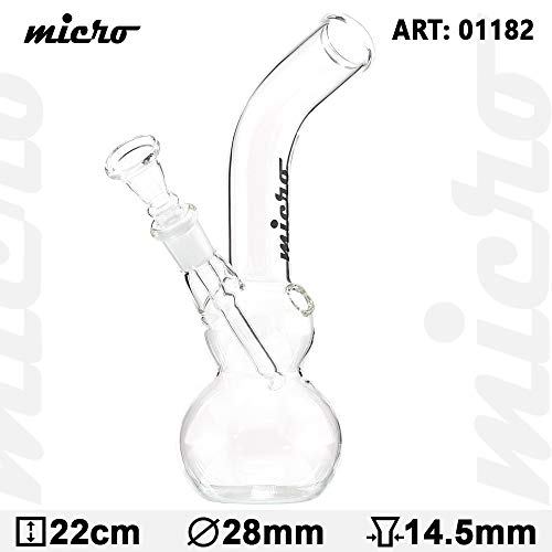 Micro Glas Bong Tabakpfeife mit Kugel, 22 cm hoch, 14,5 mm Schnitt und Chillum – Bild 3