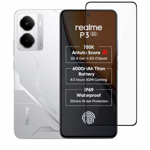 Image of Military-Grade Tempered Glass Screen Protector Compatible for Realme P3 5G with Edge to Edge Coverage and Easy Self Installation Kit (realme P3 5G)