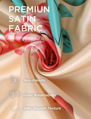 Image of BABEYOND Women's Kimono Robe Long Satin Silky Floral Lightweight Bridesmaid Wedding Bachelorette Party Robe