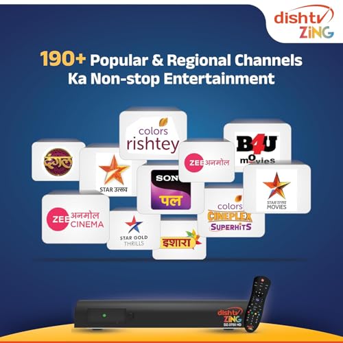 Image of DishTV ZING | HD Set Top Box | 190 + Channels & Services | Nonstop Entertainment for 4 Years | Popular Channels - Star Utsav, Sony Pal, Zee Anmol, Colors Rishtey
