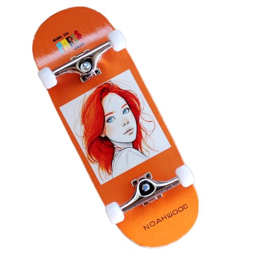 NOAHWOOD 2025 15s PRO Fingerboard Complete (5-Layer Colour Maple Wooden Pro Concave 35 x 98mm Handmade Deck + 34mm Prince 3G Silver Truck + Crown White Wheels iii) Girl ii
