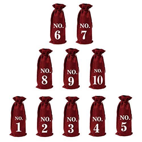 Amosfun 10 bolsas de vino de arpillera de Navidad numeradas bolsa de regalo de vino con cordón ciego bolsa de cata de vino para decoración de...