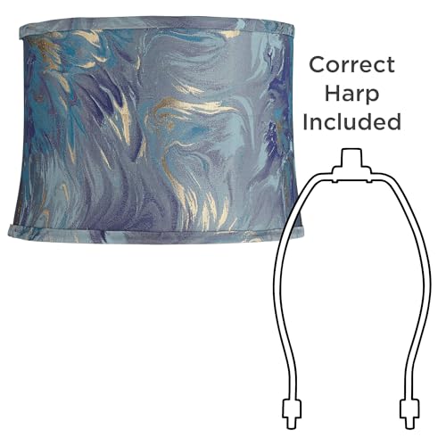 Springcrest S7196-29 13 Inch Top X 14 Inch Bottom X 10 Inch High X 10 Inch Slant Print Lamp Shade Replacement Medium Saba Blue Drum Round Modern Softback Washer Harp Finial thumb #5