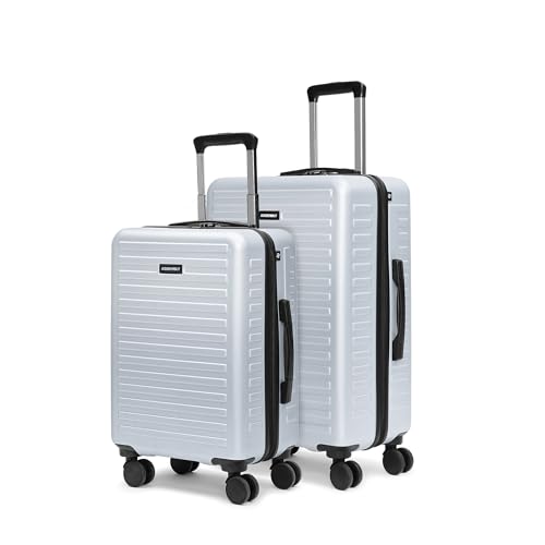 Image of THE ASSEMBLY Hard Shell Cabin Luggage Premium Polycarbonate Trolley Bag With Spinner Wheels Lightweight Cabin Bag For Flight (Silver, 20 & 24 Inches)- Starklite, Small, Medium