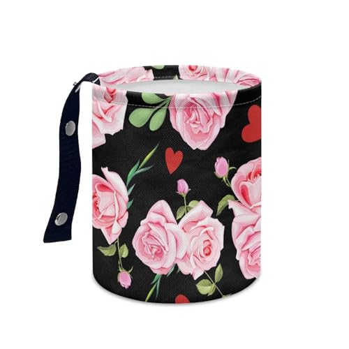 Image of Car Trash Can - Cute Pink Rose,Portable,Collapsible Back Seat, Front Console, Floor, or Hanging Headrest Waste Basket Car Garbage Bag