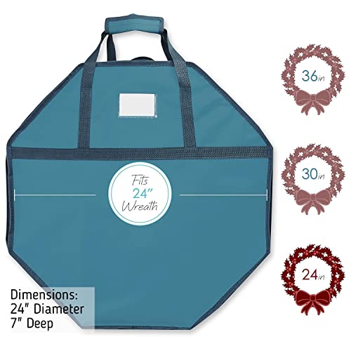 Image of Wreath Storage Container - Hard Shell Christmas Wreath Storage Bag with Interior Pockets, Dual Zipper and Handles - 24 inch Premium Wreath Storage Organizer Box by Hearth & Harbor