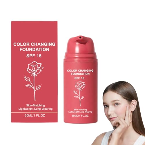 Korean Color Changing Foundation, Professional Skin Tone Adapting Liquid Foundation for Women, Self Adjusting Natural Finish, Blurs Imperfections & Fine Lines, SPF 15, All Skin Types (1 Bottle)