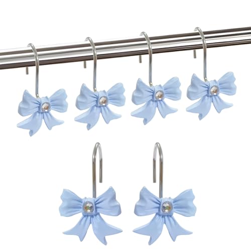 LLYSTTDS Blue Bow Shower Curtain Hooks 12pcs Rust Proof Shower Curtain Hooks Shower Rings for Curtain Cute Shower Curtain Hooks for Bathroom Baby Room Art Decor