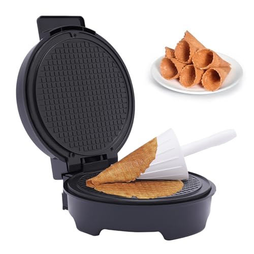 Waffeleisen Hörncheneisen, Neujahrskuchen Waffeleisen mit Antihaftbeschichtung und Waffelkegelroller, Eiserkuchen Waffeleisen für Knusprige Waffelhörnchen