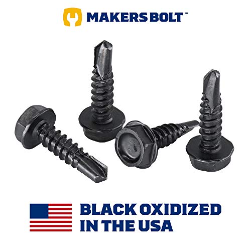 410 Stainless Steel #8 x 1/2\" Hex Washer Head Self Drilling Screws (100 pcs) Black Oxidized in USA by Makers Bolt