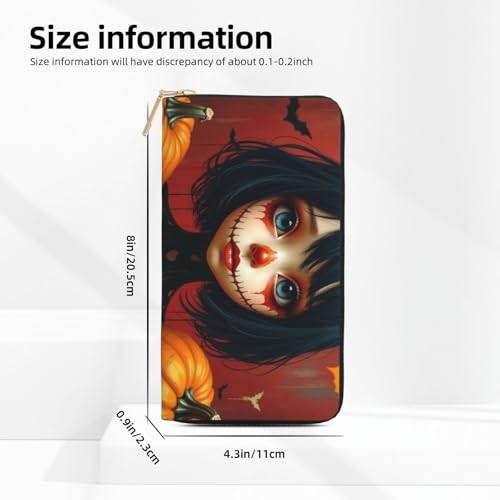 Wallet Women - Gothic Orange Pumpkin Print Leather Wallet for Women with Zipper, Cute Bifold Long Ladies Wallets2