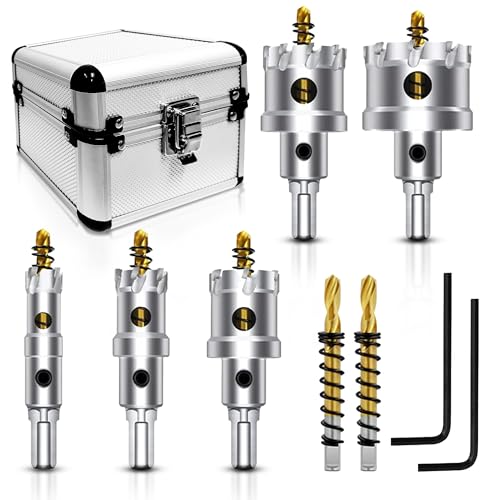 7Pcs Tungsten Carbide Hole Saw Kit for Hard Metal and Steel, 5/8"-1-3/4"