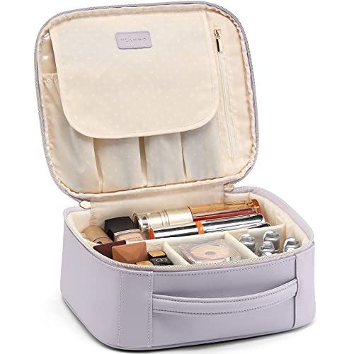 Vlando Makeup Bag Travel Cosmetics Bag Faux Leather Make Up Bag Portable Artist Storage Bag With Adjustable Dividers For Cosmetics Makeup Brushes, Girls, Women, Friends Gifts Purple #TOP7