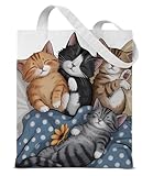 Cute Cat Pattern Canvas Tote Bag for Women Cute Durable Reusable Grocery Shoulder Bag for Shopping Travel Beach Cat Lover Gifts