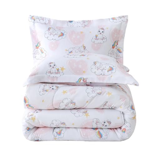 Image of Yibeizi Kids Unicorn Full Bed Comforter Set Pink Heart Bedding