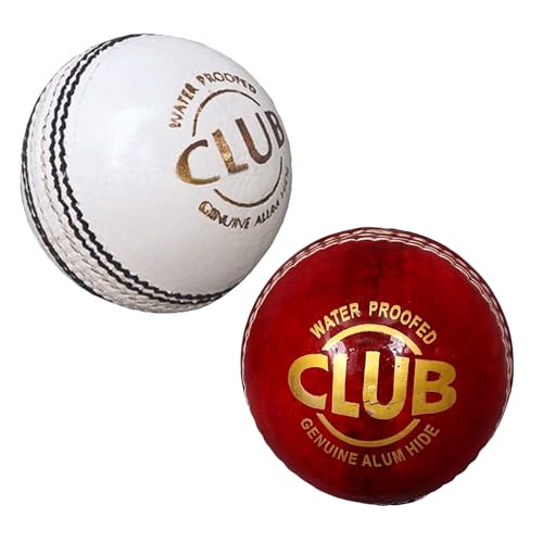Image of Leather Cricket Ball | Hand Stitched Leather Ball for Practice, Match, and Training | Durable, Water Resistant, Professional Cricket Ball (Pack of 2, Red & White)