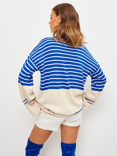 Image of Xuan2Xuan3 Women Fall Oversized Pullover Sweaters 2024 Stripe Color Block Chunky Loose Long Winter Knit Tops Jumper