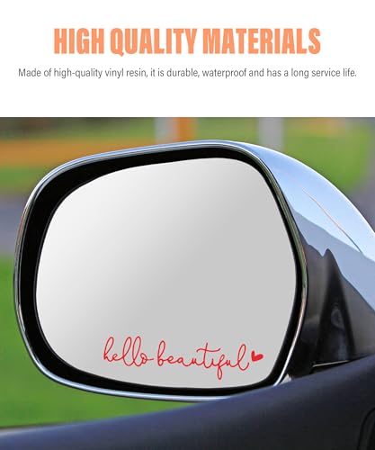 Image of RACOONA Rearview Mirror Decal,Hello Beautiful Decal,Car Accessories Stickers Rearview Mirror Sticker (Red)