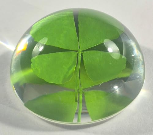 Image of 49mm Real Four Leaf Clover Shamrock in Crystal Clear Semi-Sphere Lucite Resin Specimen St.Patrick's Day inchLucky Leaf inch Gift Crafts Collection Botany Science Education Desk Ornament Display Paperweight | Clover in Resin