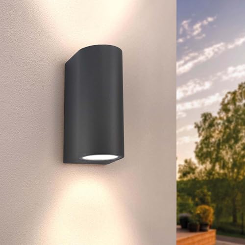 Ledvion - Lámpara de Pared LED Antracita y Redonda, GU10 Spot, IP54, Luz Hacia Arriba y Abajo, Lámpara Exterior, Iluminación Exterior, Iluminación de Jardín, Iluminación de Fachada