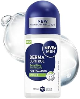 NIVEA MEN Derma Control Sensitive Antitranspirant für Männer roll on - 72h Schutz mit Hyaluronsäure und Vitamin E, 50ml