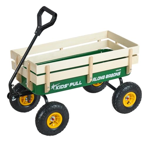 VEVOR Carro de Playa con Ruedas 102 x 53 x 52 cm, Carga 150 kg, Acero Carbono Madera, Resistente al Clima Óxido y Agua, Carrito Todo Terreno Verde Amarillo con Asa para Niños Camping Jardín Exteriores