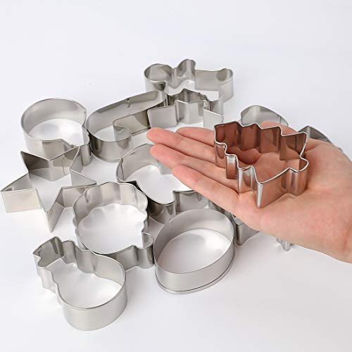 Christmas Cookie Cutters Set, Large Stainless Steel 15 Pcs, Stocking, Gingerbread Man, Christma Tree, Snowman and More, Mousse Cake Fruit